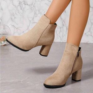 Tan Suede Booties Side Slit Size 7